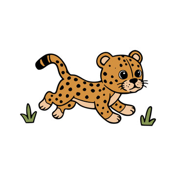 Spotted Leopard Cub Running Savanna Mascot