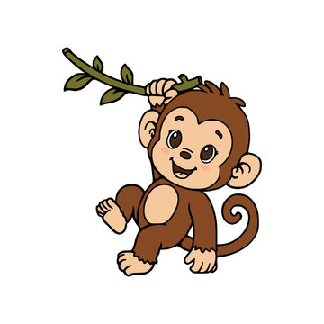 Playful Monkey Swinging Jungle Vine Artwork