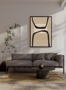 3D render, illustration  Fan Ventilation Large Luxury modern living room interior,  brutalist architecture realistic lighting,  Graphic Overlay wide angle, contemporary furniture, clean lines, minimal