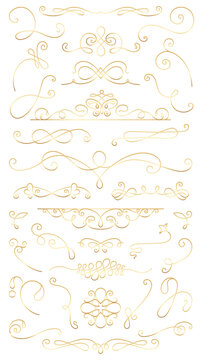 PNG Elegant gold decorative flourishes set on transparent background