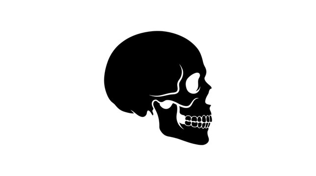 Halloween Skull head symbol icon set, skeleton profile vector illustrations, black pirate mascot emblem, death memento mori graphic sign, human bone logotype