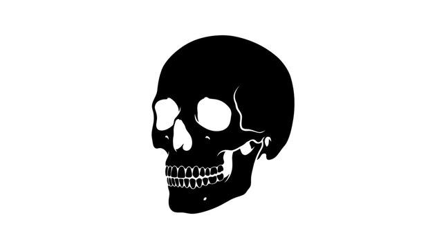 Halloween Vintage Skull Silhouette Icons, Retro Human Head Symbols, Gothic Death Emblems, Biker Club Stencil Designs isolated on White Background vector