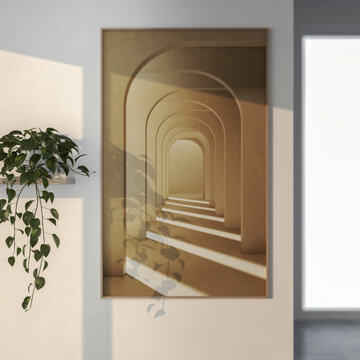 3D render, illustration  Fan Ventilation Large Luxury modern living room interior,  brutalist architecture realistic lighting,  Graphic Overlay wide angle, contemporary furniture, clean lines, minimal