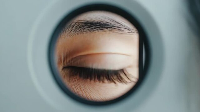 Close-up of a person's eye with a medical device in use.