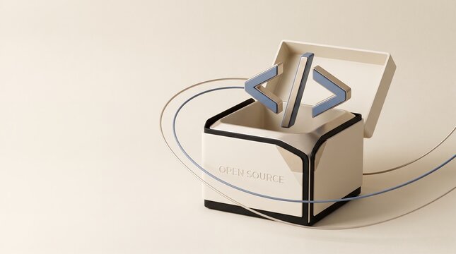 Minimalist 3D Render Open Source Code Symbol In A Gift Box