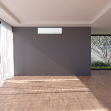 3D render, illustration  Fan Ventilation Large Luxury modern living room interior,  brutalist architecture realistic lighting,  Graphic Overlay wide angle, contemporary furniture, clean lines, minimal