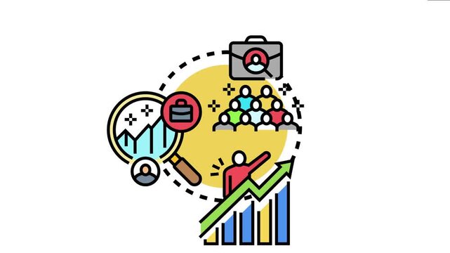 Vector drawing key aspects of successful business expansion. Encompassing recruitment. Human resources management. Job searching