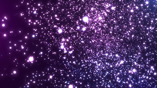 Dark purple colorful abstract background with particles and dots of light creating beautiful bokeh a sparkling cosmic bokeh effect with depth, motion, and luminous energy