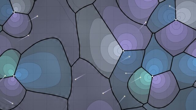 Cellular Coverage Prediction Map With Three-Sector Base Stations and Handover Trails, Seamless Loop in deep slate tones
