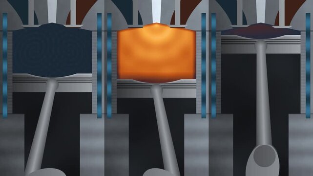 Internal Combustion Engine Cylinder Cross Section With Flame Front Seamless Loop in soft steel tones