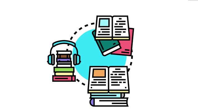 Illustration depicting different forms of reading, including open books, physical books, and audiobooks with headphones, signifying diverse learning methods and access to knowledge