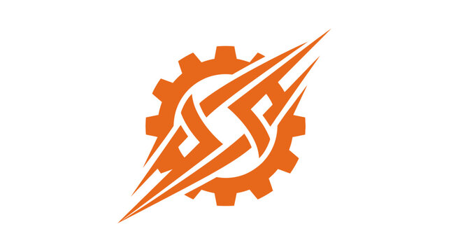 Modern abstract orange gear logo design with dynamic speed lines and letter S initial for engineering and industrial technology branding.
