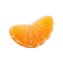 Fototapeta premium Fresh juicy peeled orange or mandarin segment with visible pulp vesicles, isolated on a transparent background