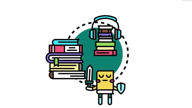 Book catalog concept a comprehensive collection of diverse literary works. Including physical volumes and digital audio information