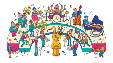 Fototapeta premium VibrantOrchestraPlayingTogetherHarmoniouslyIllustration.