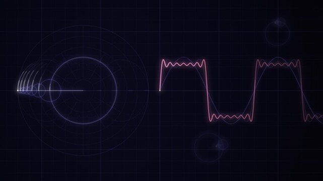 Fourier Series Epicycles Tracing a Waveform Seamless Loop in vibrant indigo tones