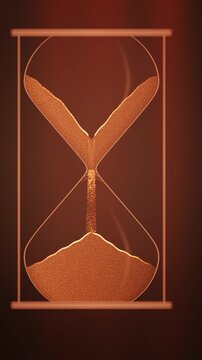 Falling sand grains inside an hourglass forming a cone pile abstract seamless loop in vibrant copper tones vertical 9:16