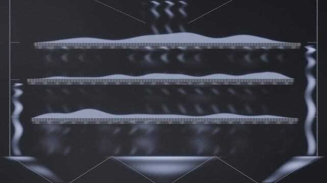Gyratory Sifter Cutaway With Stacked Screen Decks Separating Powder Into Three Streams Seamless Loop in deep grey tones