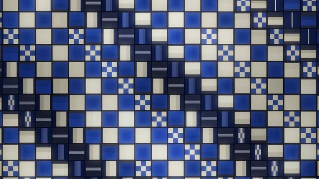 Japanese Ichimatsu Checkered Pattern Tiles Flipping in Rhythmic Waves Seamless Loop in soft indigo tones