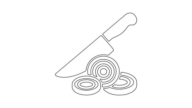 Knife with onion slices icon animation