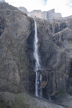 Cirque de Gavarnie with the famous waterfall, near the town of Gavarnie, France.
