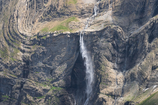 Cirque de Gavarnie with the famous waterfall, near the town of Gavarnie, France.