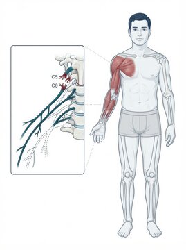 This diagram displays peripheral nerve anatomy focusing on nerve plexus and spinal nerves in the C5 and C6 areas of the body.