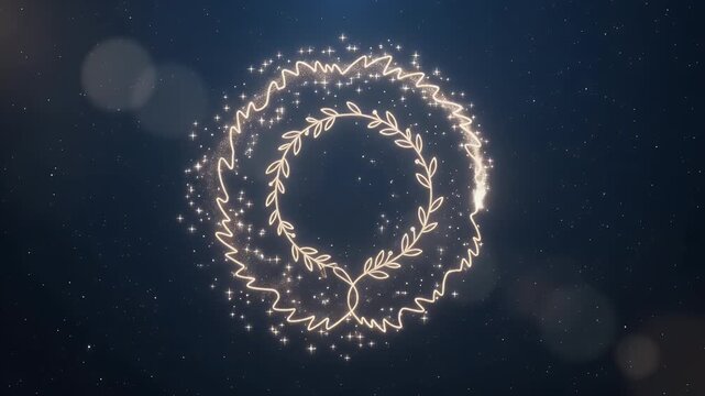 Magic, sparkly trail and light particles on dark blue background for Christmas, holiday and New Year celebration. Glowing, glitter and star with dust, motion and festive for magic night show and gift