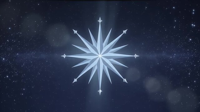 Christmas star background and night sky with celestial light for holiday celebration, religion and Jesus birth. Bethlehem, glowing and galaxy with sparkle, winter and space for festive greeting