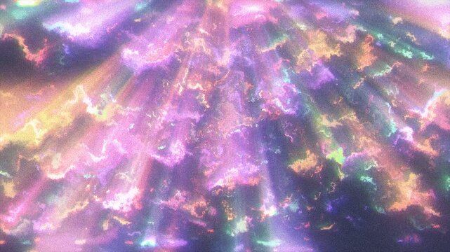 Magical cosmic background featuring vibrant colorful clouds and divine sunbeams. Perfect for fantasy, spiritual or space themes.