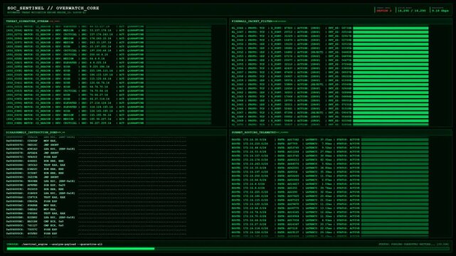 SOC Sentinel Overwatch Threat Detection Hacker Terminal Screen Animation.