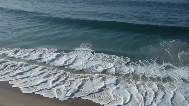 Ocean, wave and beach at coast with blue water for travel, vacation and nature background. Sea, surf and sand with morning light, scenic view and marine environment for summer tourism marketing.