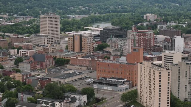 Aerial view of Binghamton, New York. Shot on an overcast summer day.