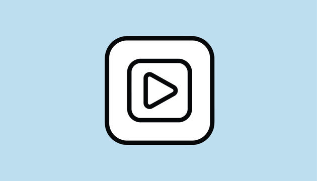 Line art play button symbol within a rounded square frame on a pale sky-blue background, representing video and audio media.