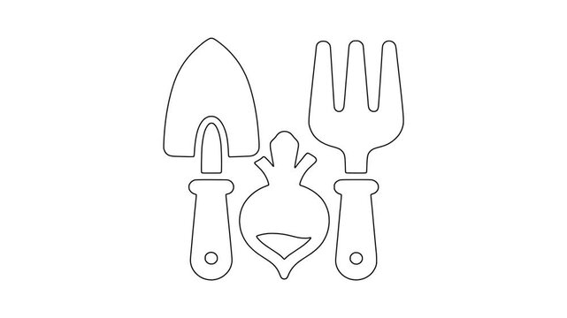 Garden tools with beetroot icon animation