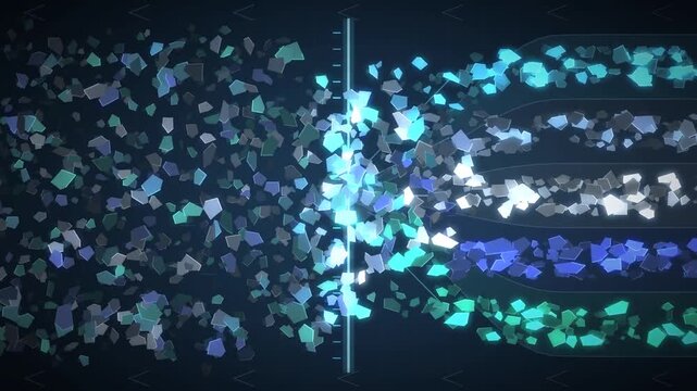 Abstract Recycling Sorting Line Material Fragments Separating Into Sorted Streams Seamless Loop in bright cyan tones