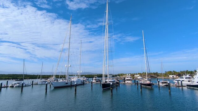 Yachts and boats moored at Port Denarau Marina on Denarau Island, Viti Levu in Nadi, Fiji