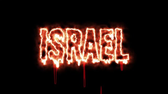 Burning Israel lettering with dripping blood over a black background