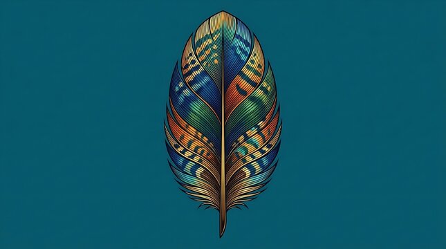 Vibrant stylized bird feather illustration on dark teal background