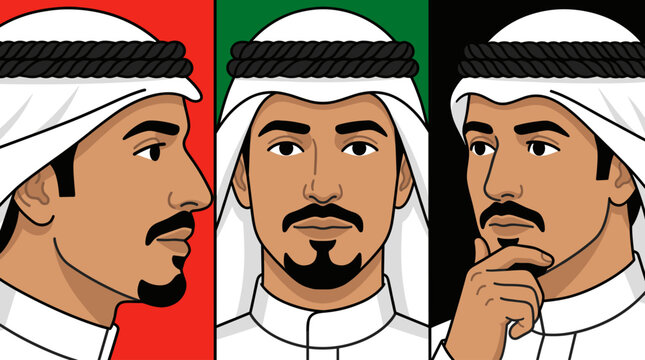 Arab man wearing a traditional white keffiyeh and agal portrait illustration