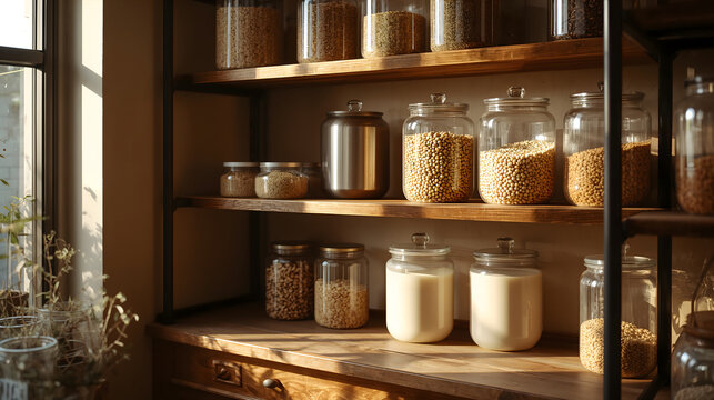 Refill station with glass jars evoking honest documentary mood and credible zero waste atmosphere generative AI
