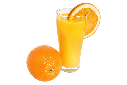 Glass of Fresh Orange Juice with Sliced and Whole Fruit