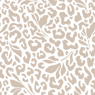 Seamless leopard print pattern tropical exotic style with floral rose flower foliage leaves Modern safari wild animal skin texture design fashiom fabric print vector illustration art leo drop ornament