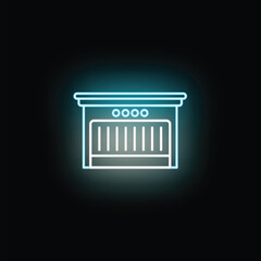 Fototapeta premium Electric fireplace icon glowing with blue neon light on a dark background