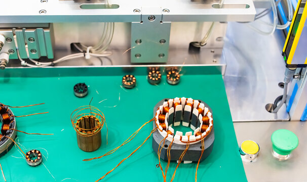 copper coils inside electric motor,Rotor of electric motor with Robotic and Automation system control application in factory