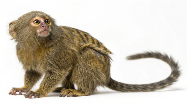 Pygmy Marmoset Isolated on Seamless White Studio Background