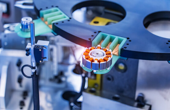 copper coils inside electric motor,Rotor of electric motor with Robotic and Automation system control application in factory