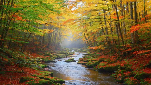 Beautiful fall foliage along stream