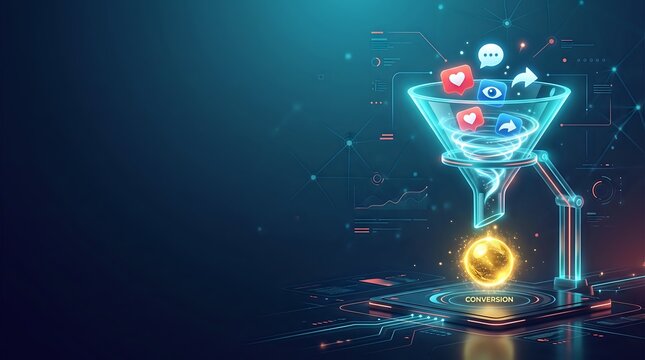 SocialConversion-NavyCyanGold-GlassLight-MarketingAdvertising-FunnelBackground