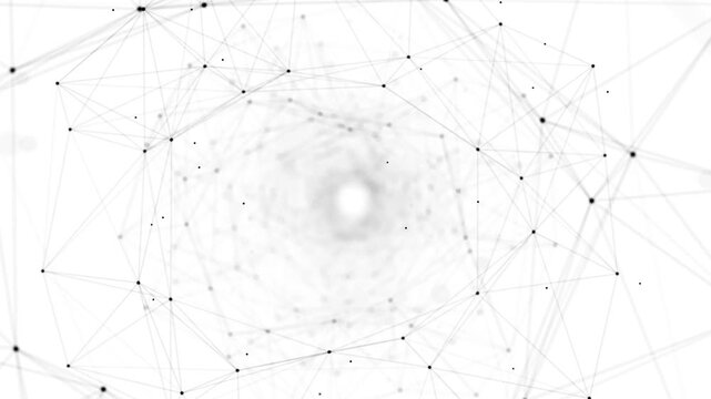 Technology Network Background Concept. Flying Through Digital Data Nodes Tunnel, Connection Paths. Digital Technology Network Background. 4K 3D Animation.